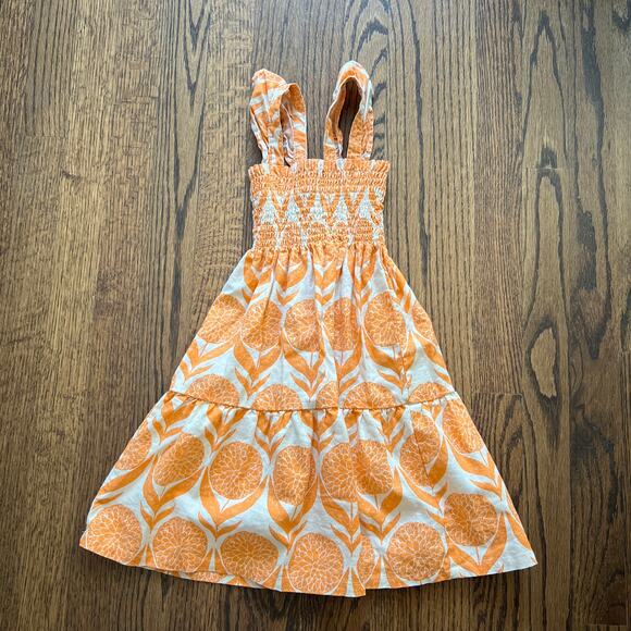 Tea Collection Girl's Smocked Orange Floral Flutter Sleeve Midi Dress - 3 - Picture 2 of 8